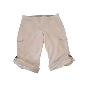 Gloria Vanderbilt Womens Cargo Capri Pants Beige Khaki Roll Tab Utility Size 12